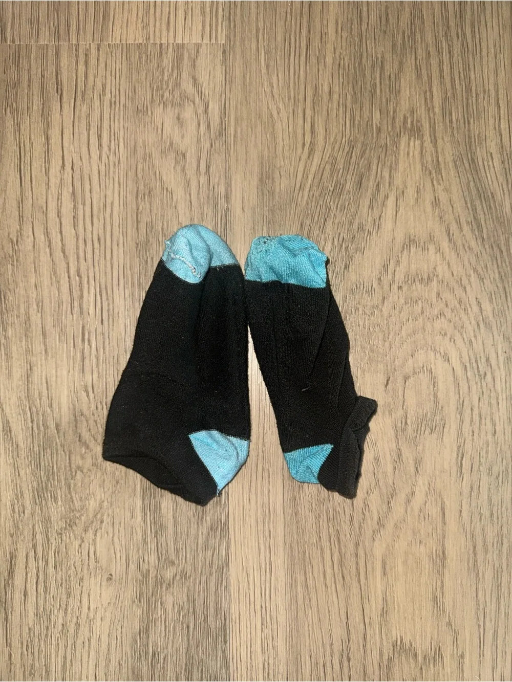 Women's WORN USED Low-Cut Black Ankle‎ Socks with Light Blue Accents